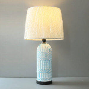 Rustic Carved Cylinder White and Blue Texture Table Lamps