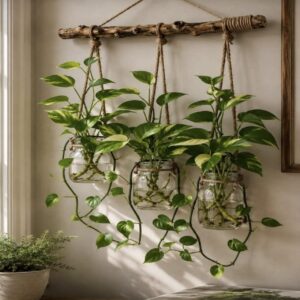 Rustic Hanging Plant Holder with 3 Glass Jars 50% off