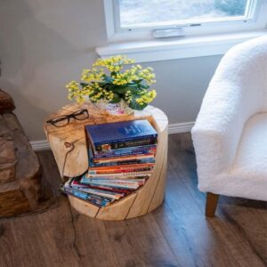 Natural Wood Log Side Table with Book Storage 37% off