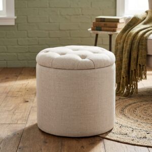 Tufted Round Storage Ottoman Beige 40% off