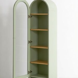 Arched Glass Door Display Cabinet Sage Green 33% off