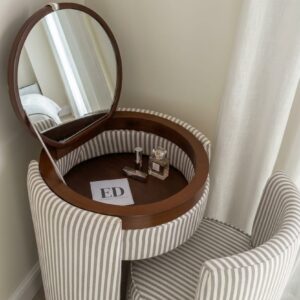 Round Vanity Table with Flip Mirror and Striped Chair 36% off