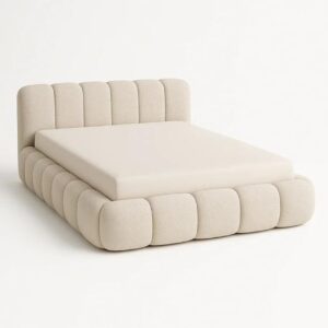 Beige Boucle Channel Tufted Platform Bed Queen 33% off